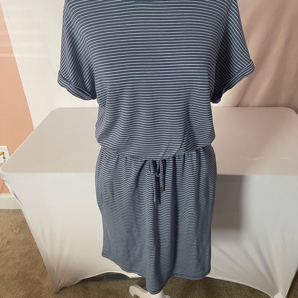 Dresses & Skirts - Striped Drawstring Waist Casual Dress - Blue & White